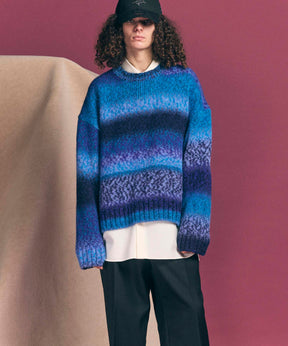 PINORI Long Space-Dye Gradation Prime-Over Crew Neck Knit PullOver