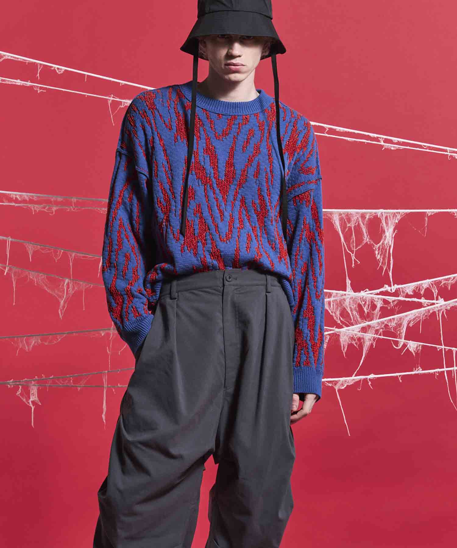 Prime-Over Thunder Mesh Jacquard Crew Neck Knit Pullover