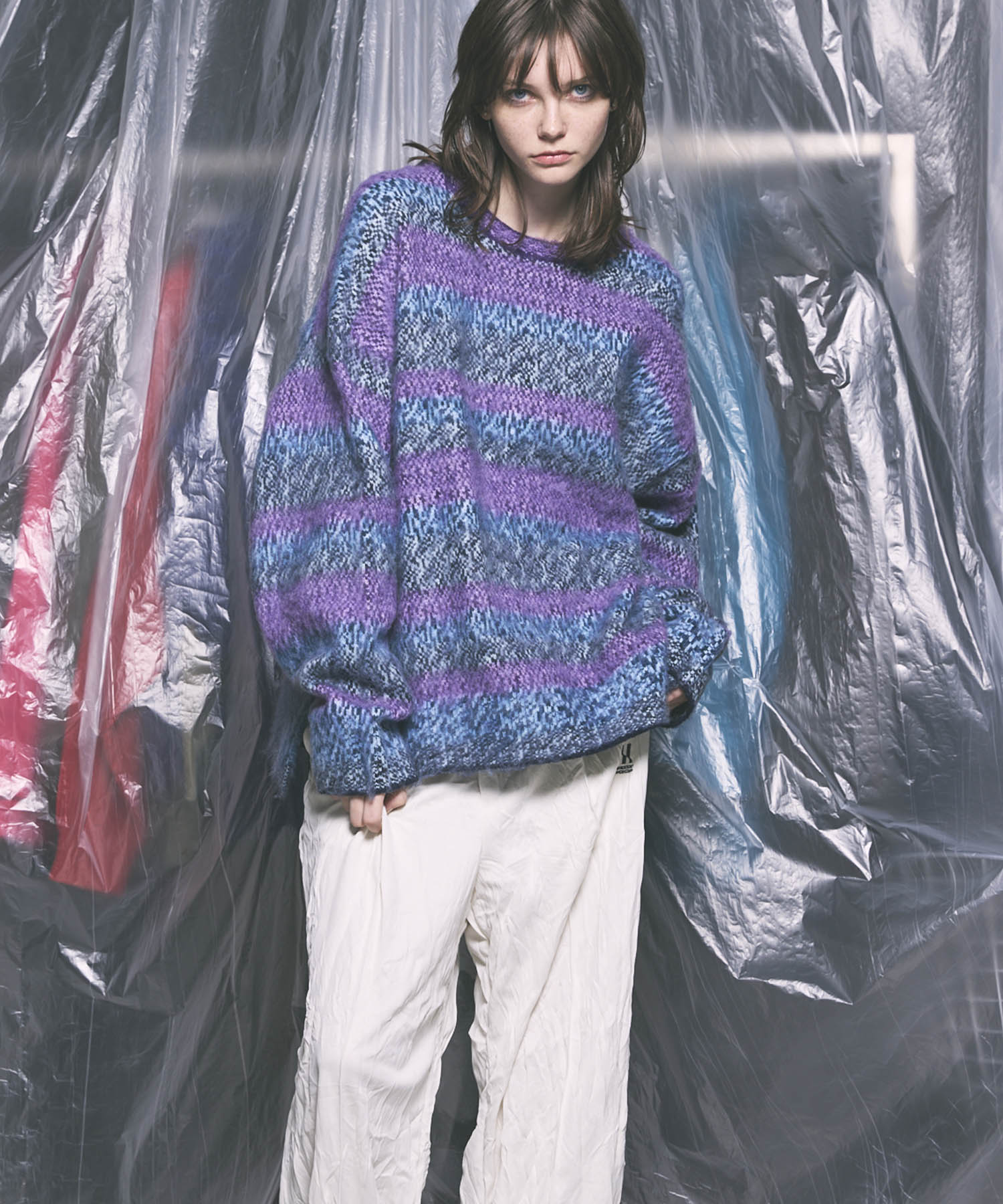 【24AW PRE-ORDER】Prime-Over Shaggy Mosaic Border Crew Neck Knit Pullover