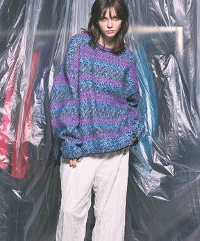 【24AW PRE-ORDER】Prime-Over Shaggy Mosaic Border Crew Neck Knit Pullover