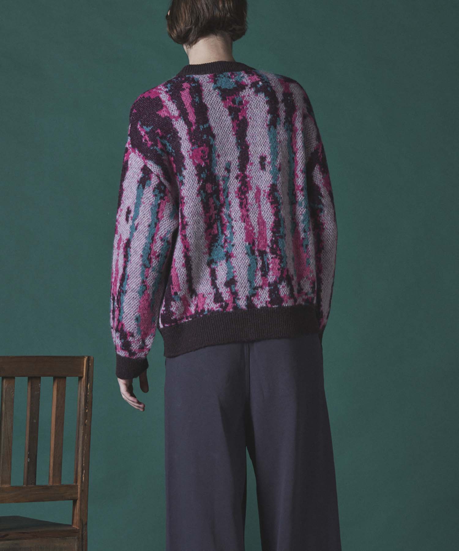 Airy Mohair Crazy Stripe Prime-Over Crew Neck Knit Pullover