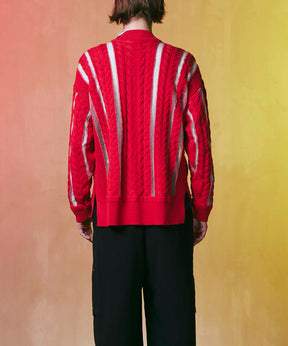 Cable Knitting Sheer Intarsia Prime-Over V-Neck Knit Cardigan