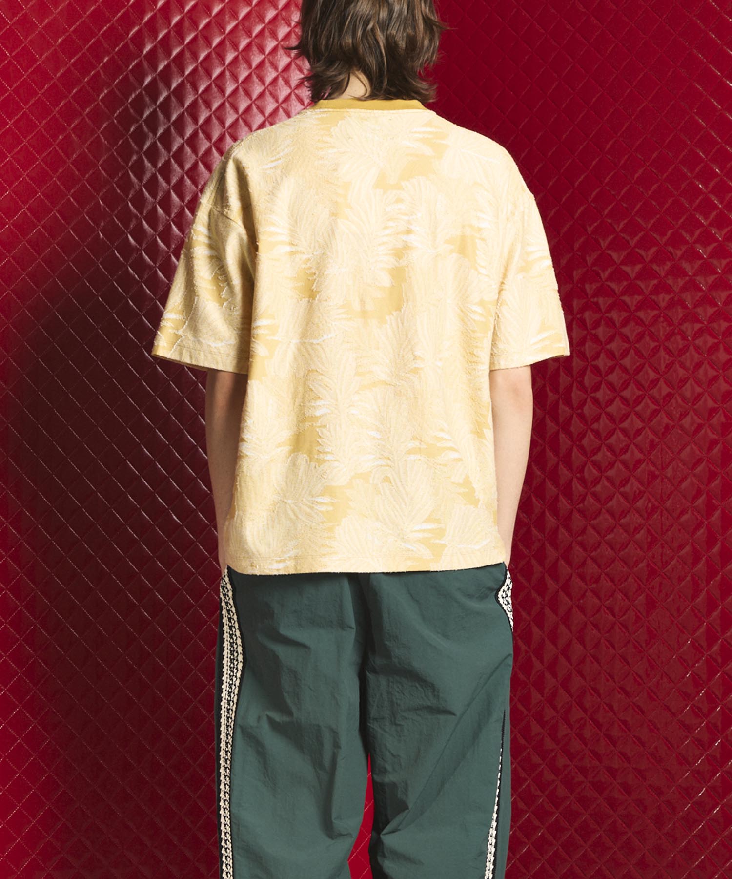 Leaf Back Cut Jacquard Prime-Over Crew Neck T-shirt