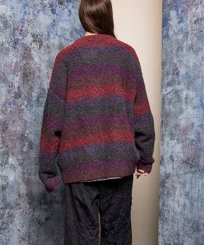 MOKOMOKO Gradation Border Prime-Over Crew Neck Knit Pullover