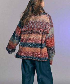 PINORI Long Space-Dye Gradation Prime-Over V-Neck Knit Cardigan