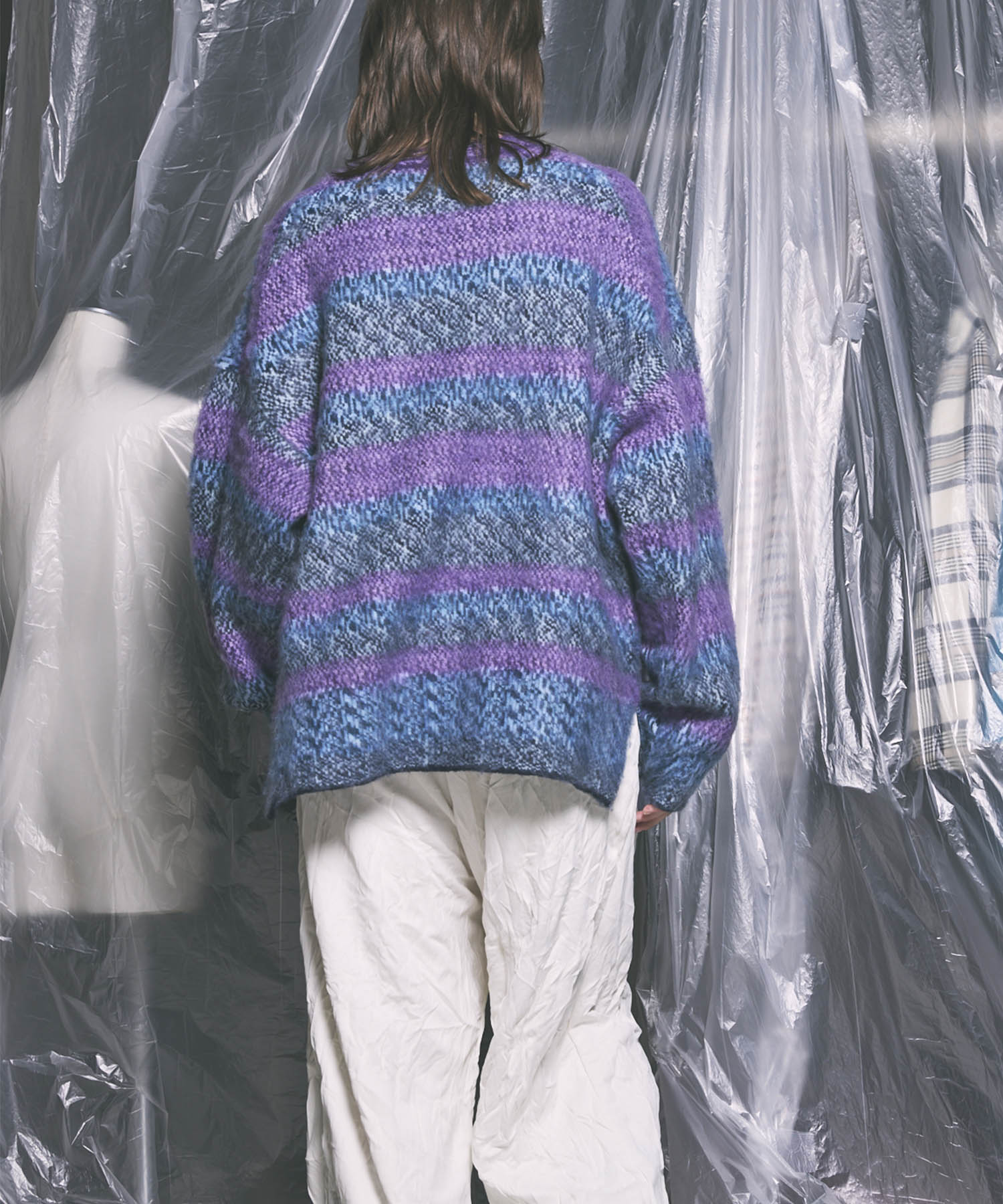 【24AW PRE-ORDER】Prime-Over Shaggy Mosaic Border Crew Neck Knit Pullover