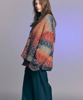 PINORI Long Space-Dye Gradation Prime-Over V-Neck Knit Cardigan