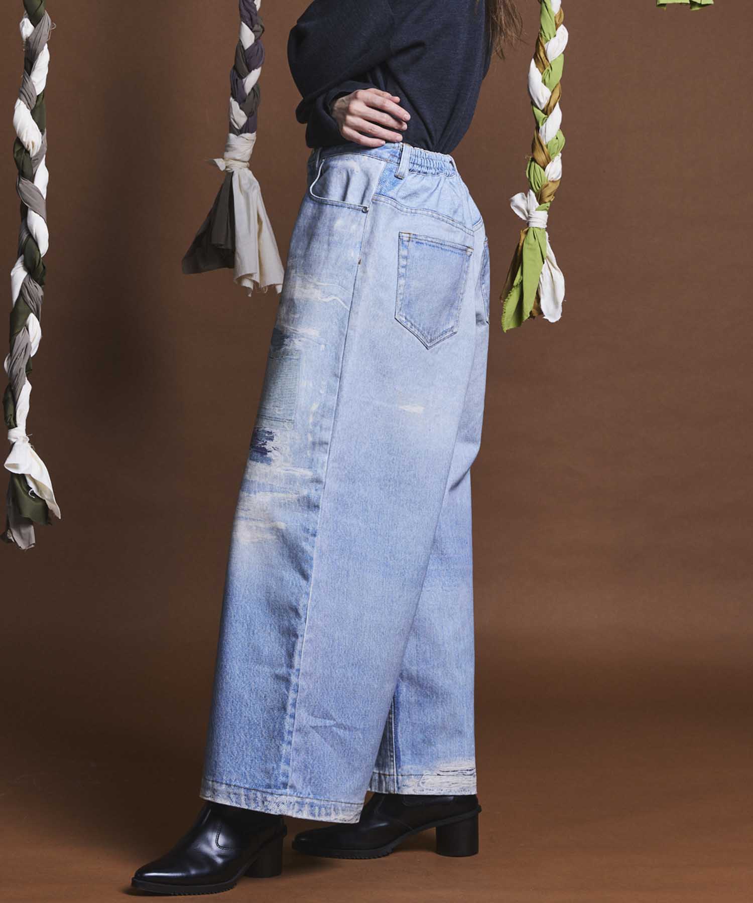 【PRE-ORDER】Trompel'oeil Remake Denim Print Wide Baggy Pants