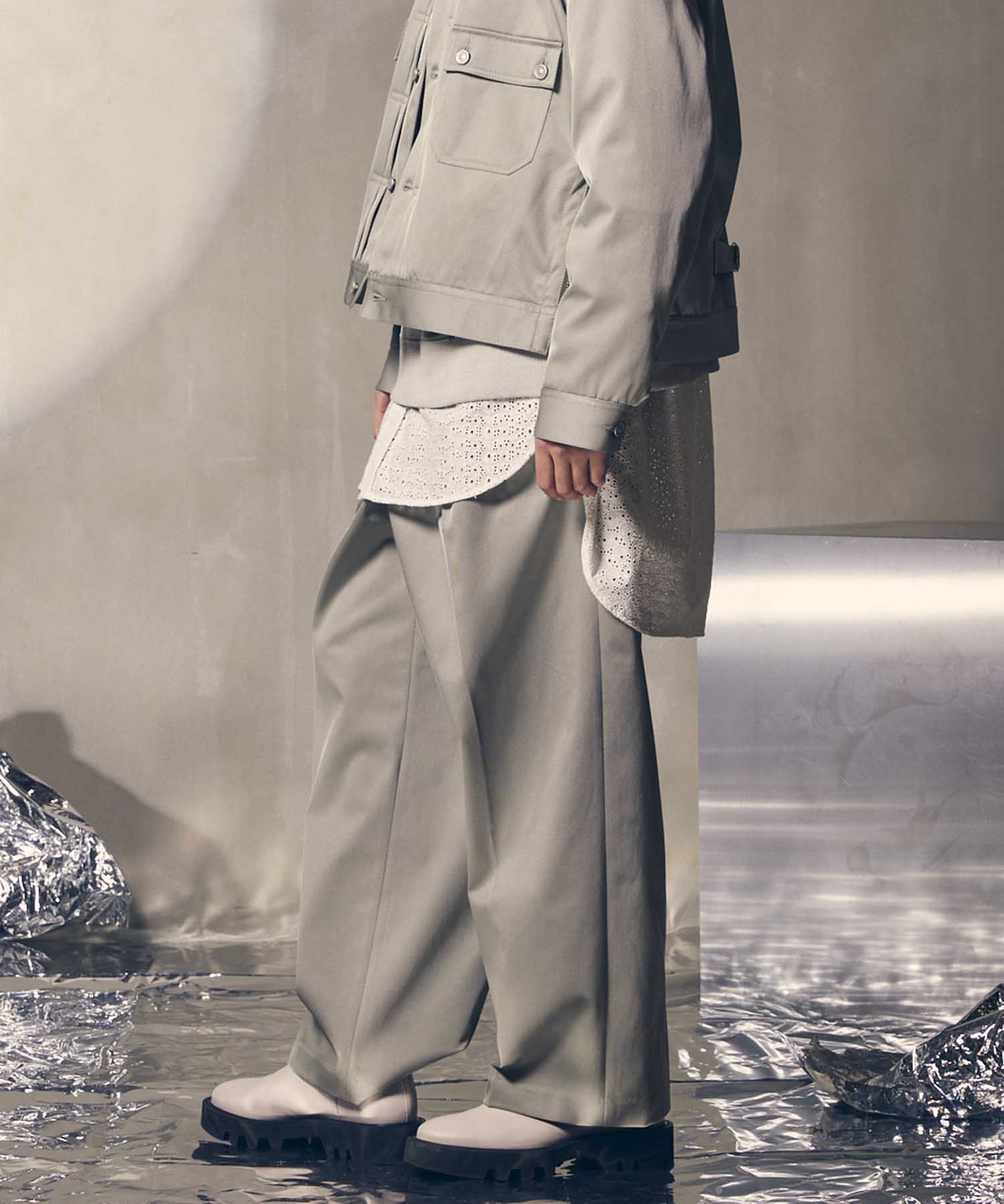 Triacetate Three-Tuck Wide Pants