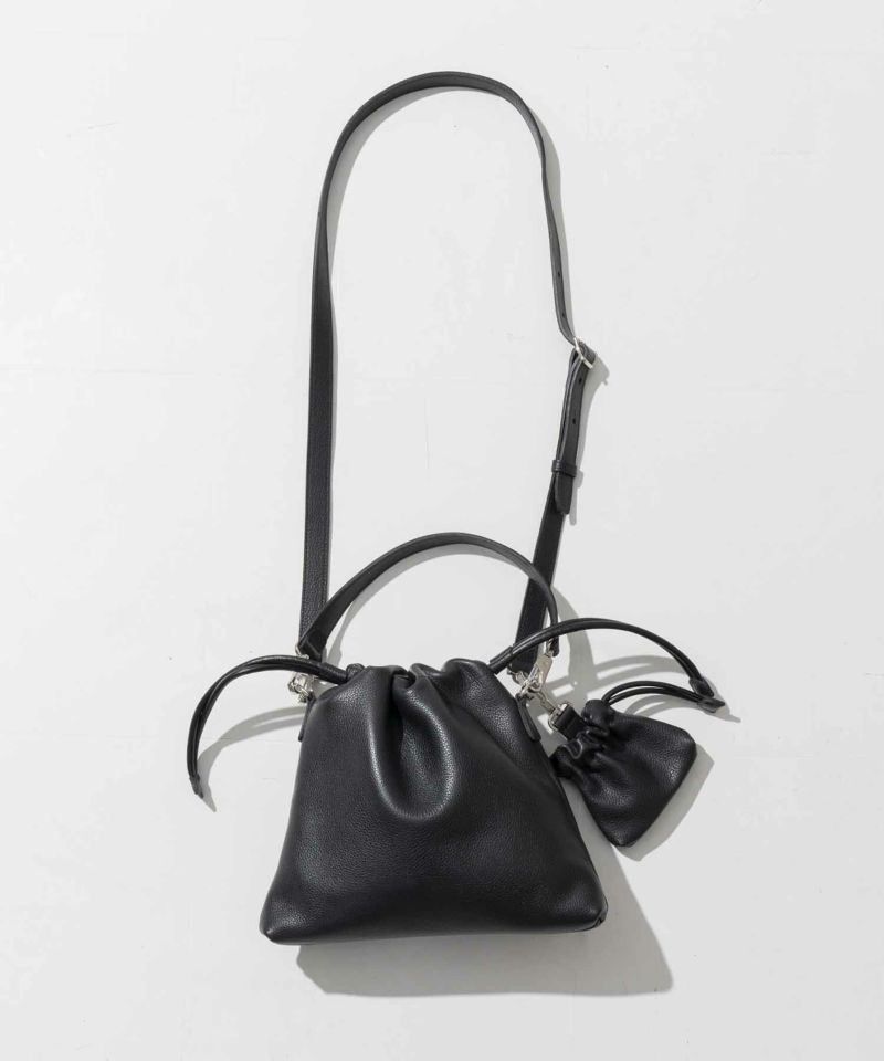 2WAY Drawstring Leather Shoulder Bag With Drawstring Charm