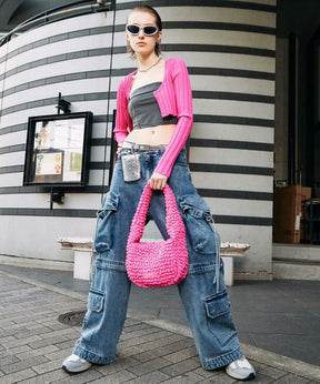 Low Waist Cargo Denim Pants