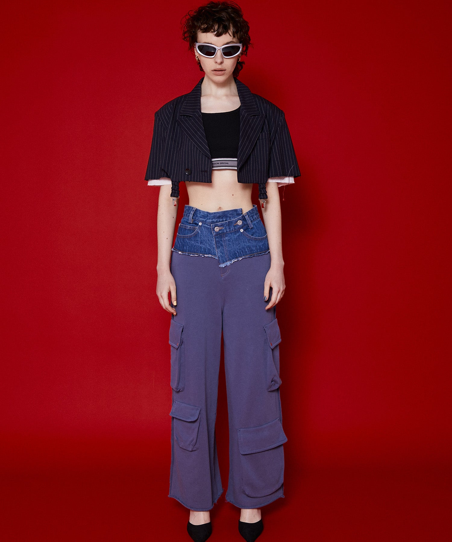 【SALE】Cut Off Denim Layered Sweat Pants