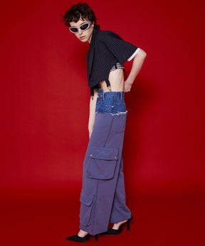 【SALE】Cut Off Denim Layered Sweat Pants