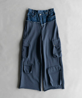 【SALE】Cut Off Denim Layered Sweat Pants